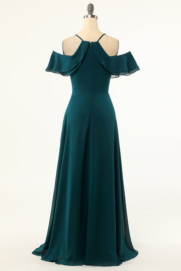 Vestido verde de ombro frio do baile